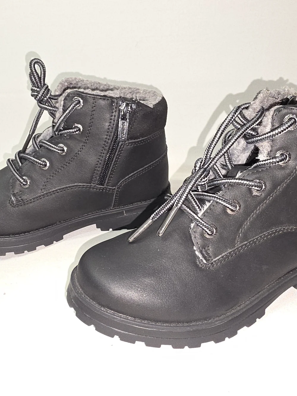 Nautica Kids Black Faux Fur Lace-Up & Zip Winter Boots